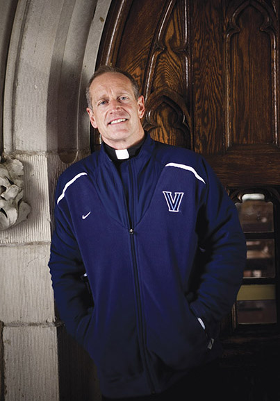 Vision 2018 Scanlon 1 Team spirit: The priest on Villanova’s bench Hagan at Corr Chapel on the campus of Villanova University.