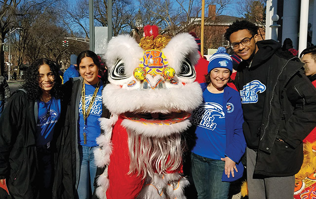 Vision 2022 Flansburg 2 A zigzagging road to the convent In her ministry as coordinator of international admissions at Albertus Magnus College, Gonzalez joins students in a Lunar New Year celebration.