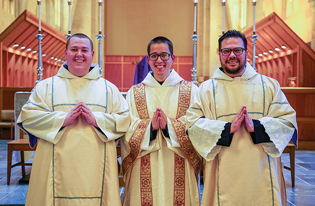 Vision 2024 Pautler 8 Monastic life is habit-forming Father Paschal Pautler, O.S.B., Father Dominic Lee, O.S.B., and Father Pachomius Alvarado, O.S.B. are wearing the sacred vestments of a deacon.