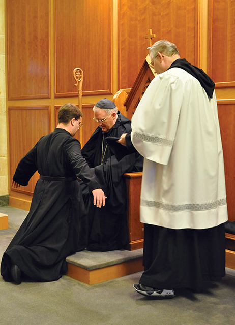 Vision 2024 Pautler 4 Monastic life is habit-forming The abbot, or superior of the monastery, cinches a belt around the waist of Brother Thomas Jones, O.S.B. as he is clothed with the tunic for the first time. The tunic and the belt are the most basic pieces of the monastic habit, which a man receives as he enters the monastery.