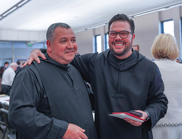 Vision 2024 Pautler 5 Monastic life is habit-forming These two monks, Brother Irenaeus Ceballos, O.S.B. and Father Pachomius Alvarado, O.S.B., enjoy a reception with guests after an ordination.