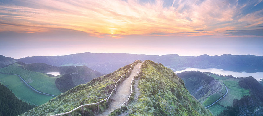 Mountain road with sunrise